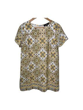 Lulus Yellow Floral Shift Mini Dress Medium Short Sleeve Boho